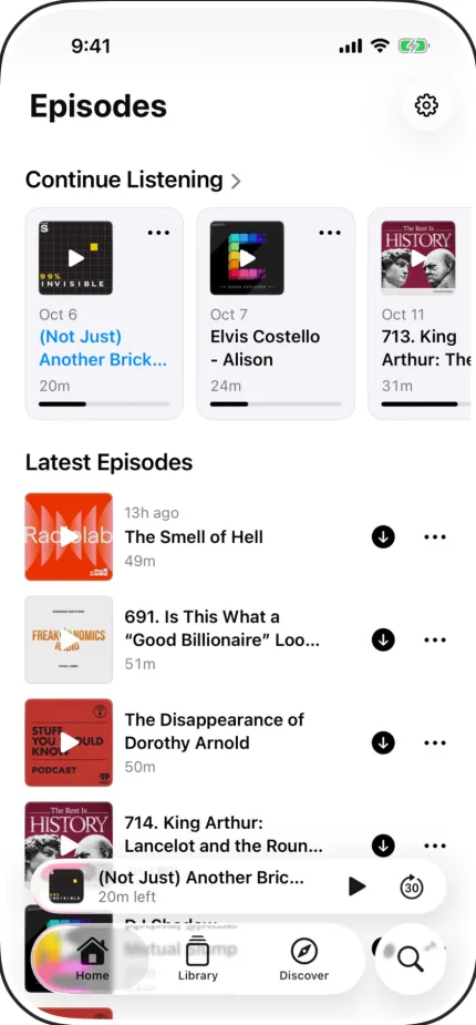 Marble’s Home, with Continue Listening above the latest episodes
